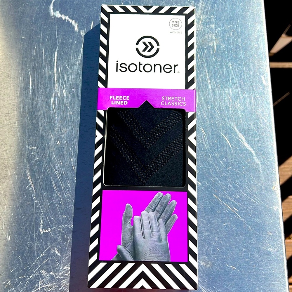 New boxed isotoner fleece stretch classic black one size women’s gloves.